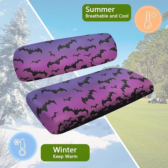 Yewatlles Purple Retro Halloween Bats Golf Cart Seat Cover Set Fashion Printed for Club Car Small Breathable Bench Seat Covers, Washable Polyester Cloth Without Logo