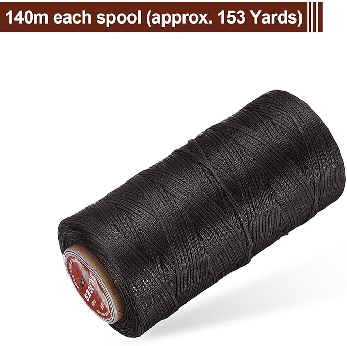 uxcell Flat Leather Sewing Waxed Thread, 140m / 153 Yards Polyester Wax String - Image 3