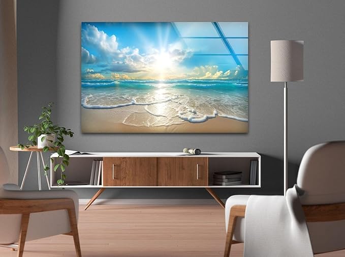 My Photostation.com 60WX40H'' Beautiful Sunset & Ocean Glass Wall ArtTempered - Image 4