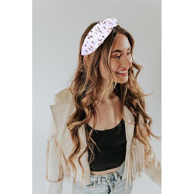 Baseball Headband for Women Baseball Accessories Beaded Crystal Pearl Knotted Headbands Baseball Charm Embellished Headbands Wide Top Knot Sports Game Day Headband Gifts (A-White)