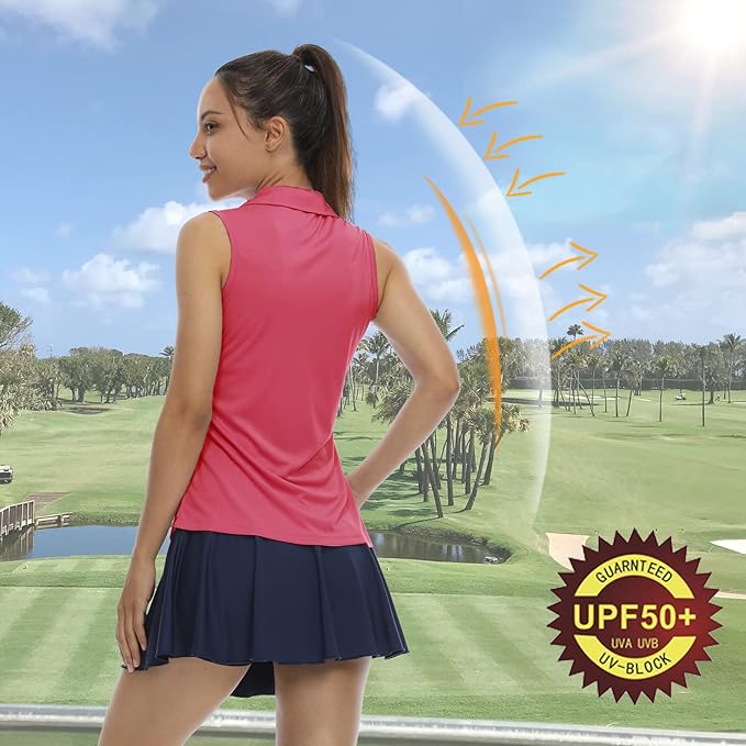 LastFor1 Women's Sleeveless Polo Golf Shirts Quick Dry 50+ UV Protection V-Neck with Collar Lightweight Tennis Tank Tops