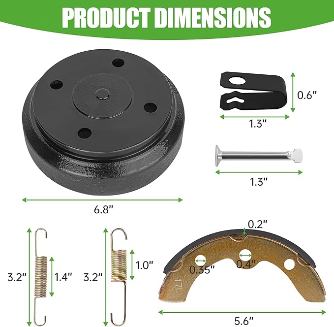 10L0L Golf Cart Brake Drums & Brake Shoes Spring Kit for Club Car DS 1995-Up and Precedent 2004-Up Gas and Electric Golf Carts, Replace OEM 101791101 1018232-01 10603 1011466/10181630