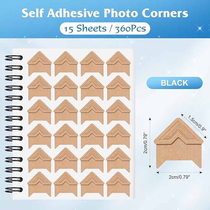GOONAVI 15 Sheets 360 PCS Cowhide Photo Corners Notebook, Self-Adhesive Corners - Image 2