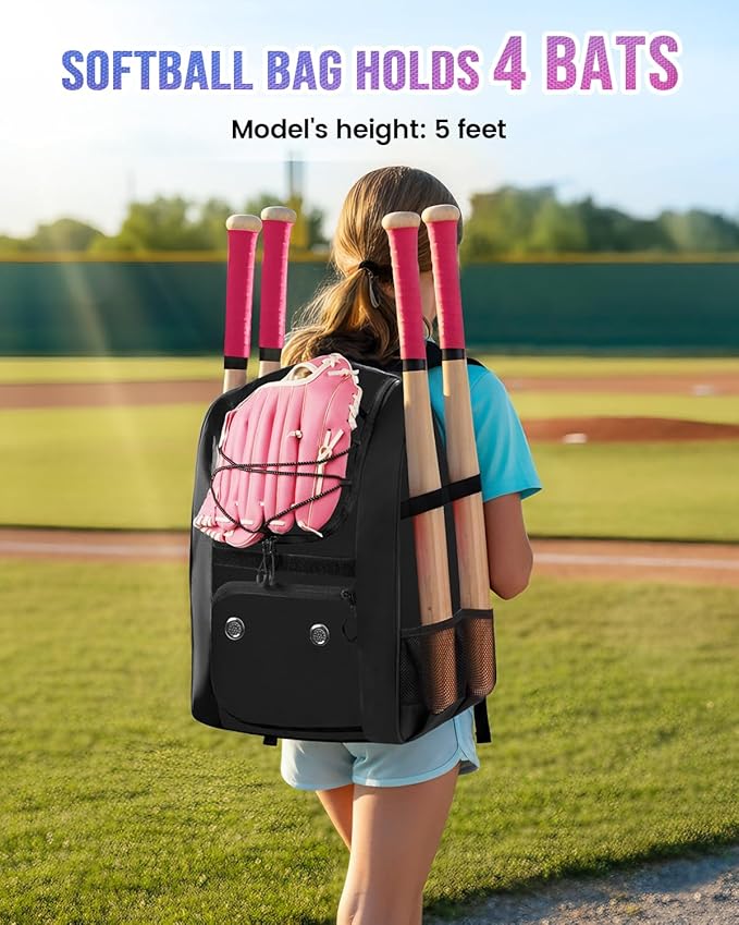 MATEIN Softball Bag, Lightweight Baseball Backpack with Shoe Compartment, Baseball Bag with Fence Hook for TBall Bat & Equipment, Softball Gifts Catchers Backpack for Women Fit Catcher’s Mitt, Helmet