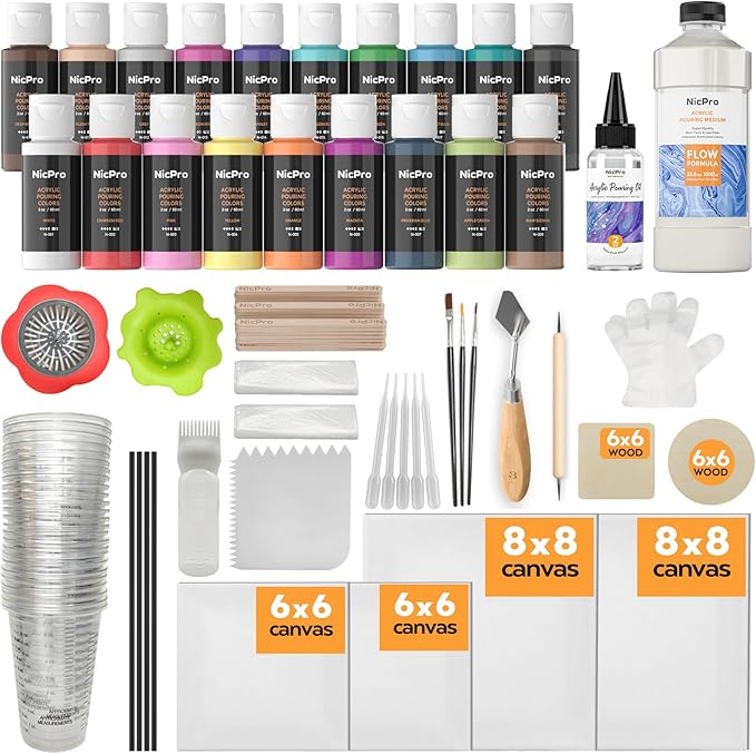 Nicpro Acrylic Pouring Kit, Artist Starter Supplies Including 19 Colors Acrylic by Nicpro