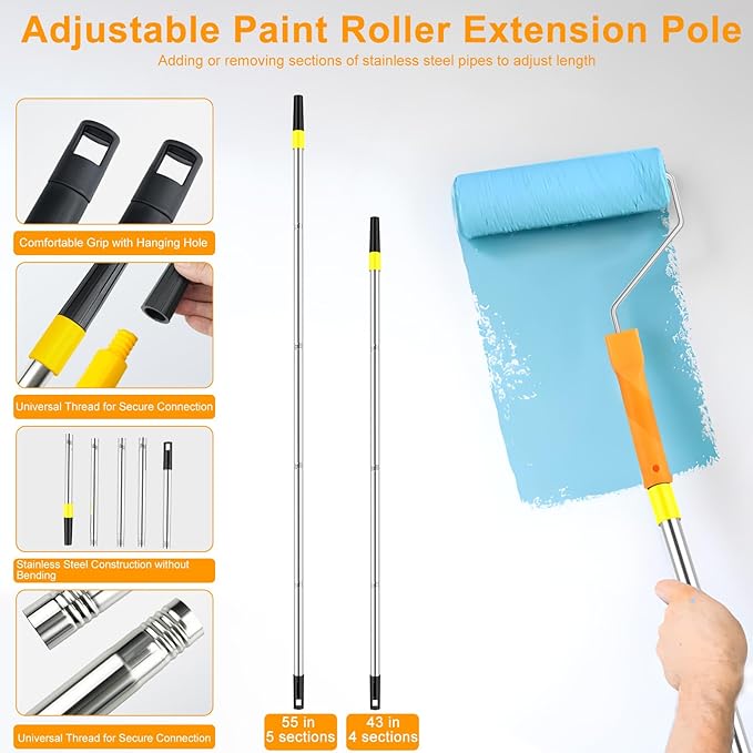 Paint Roller Kit with Extension Pole, Paint Brushes Set - Image 3