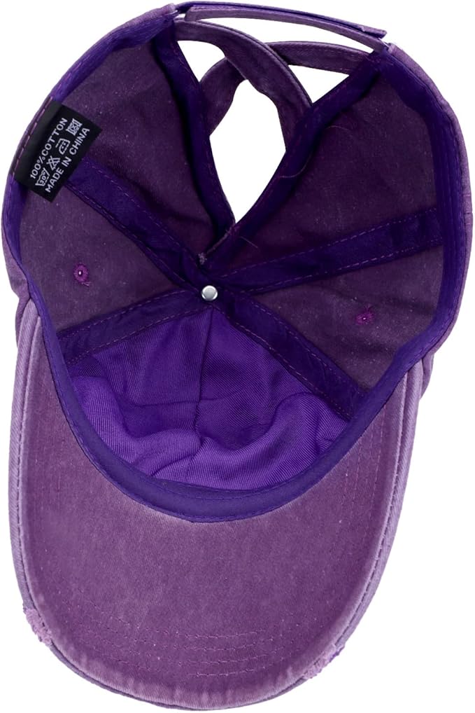 Criss Cross Ponytail Hat Women Washed Distressed Baseball Caps Adjustable High Messy Bun Ponycap