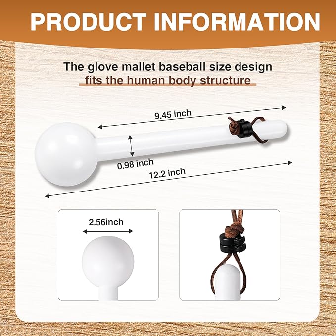 Hollowfly Baseball & Softball Glove Mallet-12 Inch Wooden Hammer with Leather Rope, Durable Glove Pocket Break-in Tool