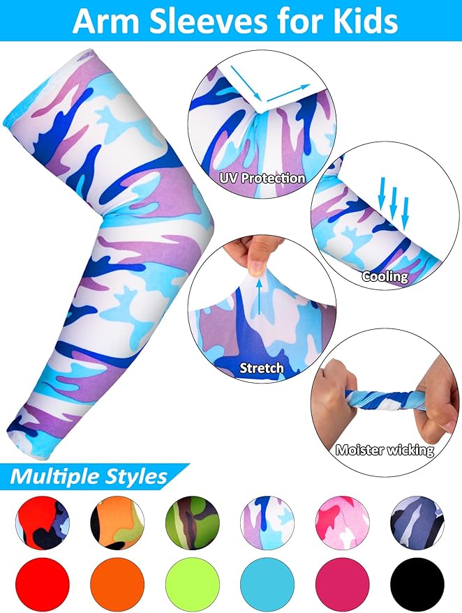 12 Pairs Sports Arm Sleeves for Kids Basketball Baseball Arm Sleeves UV Sun Protection Cooling Arm Cover Sleeve