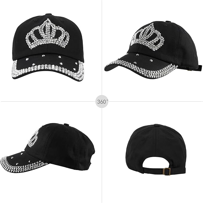 Hoce Fashion Rhinestone Denim Baseball Cap Studded Bling Hat for Women