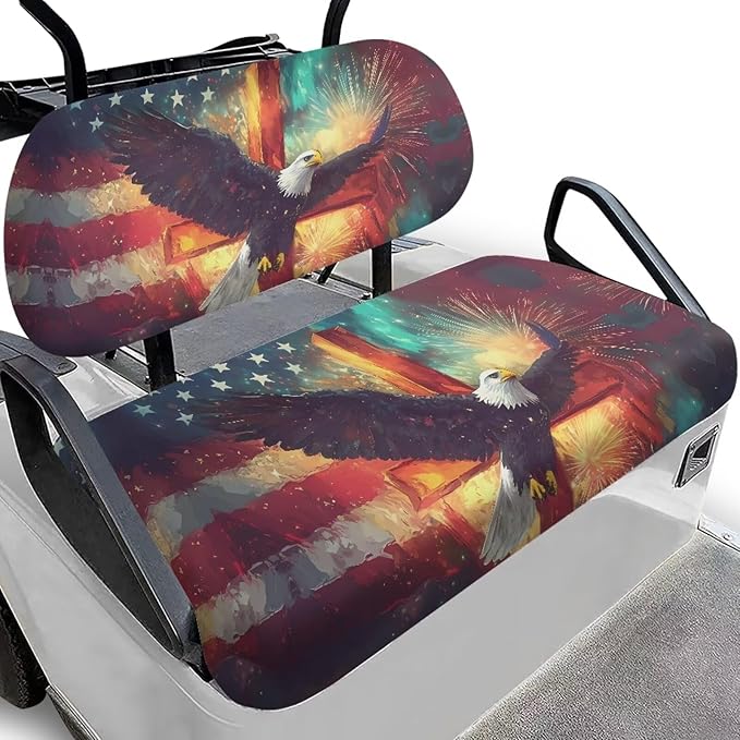Yewatlles American Flag Eagle Cross Golf Cart Seat Covers, Personalized Golf Cart Seat Cover Keeps Seat Fits in Club Car and Other 2-Seat Golf Carts