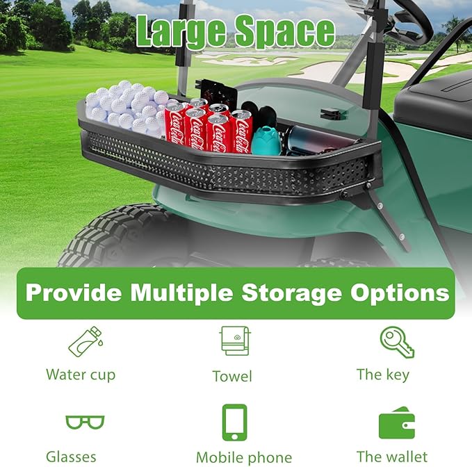 10L0L Golf Cart Front Cargo Basket for EZGO TXT/RXV、Club Car DS/Precedent、Yamaha G22/G29 - Heavy-Duty Steel Mesh Storage Rack, Gas/Electric Compatible