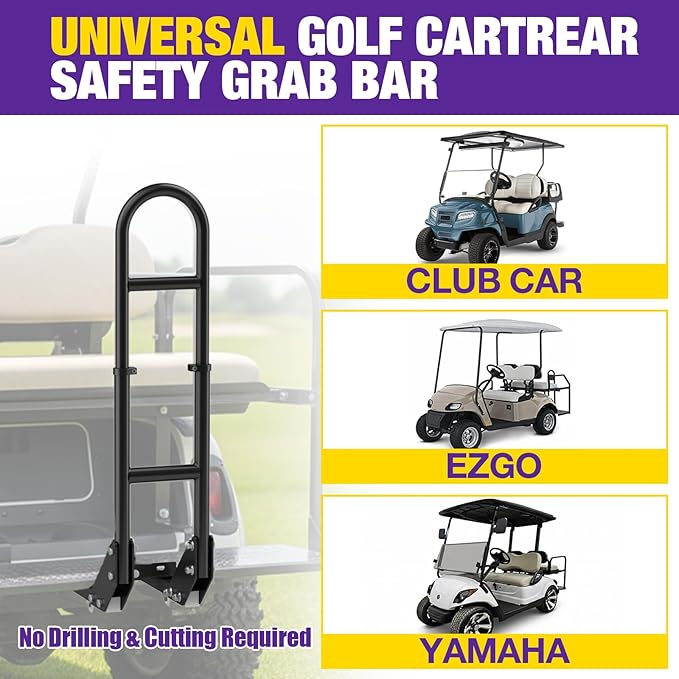 Golf Cart Rear Seat Grab Bar for Yamaha Club Car EZGO, Universal Golf Cart Safety Seat Round Pipe Handle Rail 27"-34" Adjustable Height for TXT DS, Golf Cart Accessories Heavy Duty Thicken Clamps