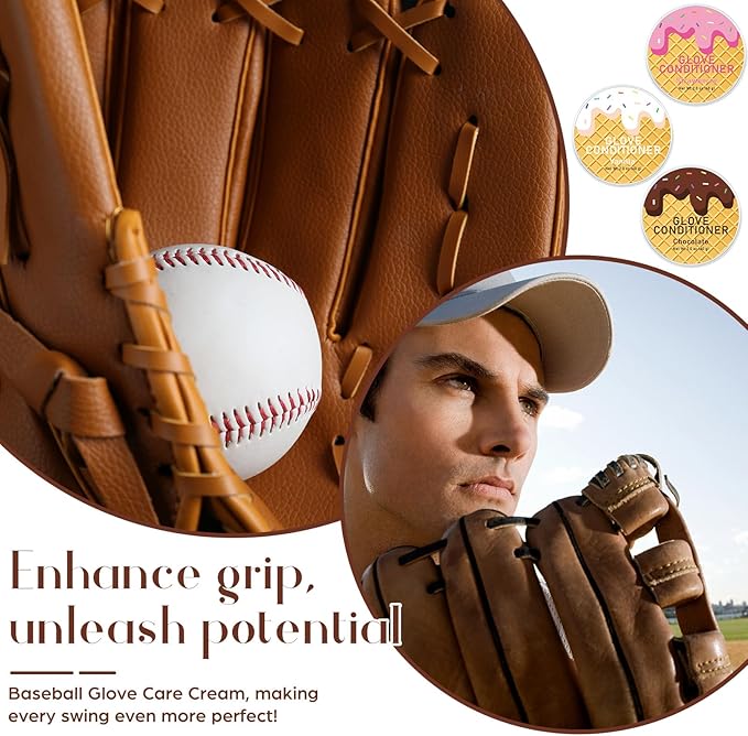 6 Pcs Baseball Glove Conditioner Bulk Strawberry, Chocolate, Vanilla Ice Cream Scented Glove Conditioning 2oz for Baseball, Softball Mitts, Football Leather