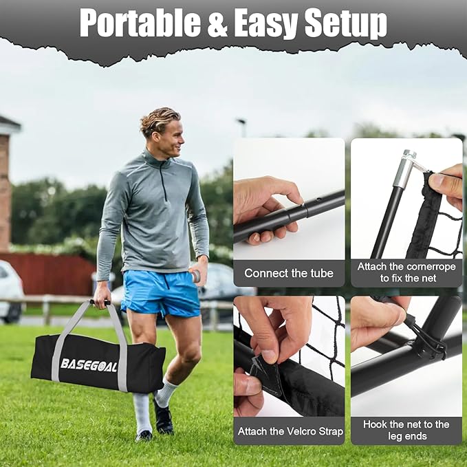 BaseGoal 6'×6' Baseball Softball Practice Net,Baseball Backstop,with Batting Tee,Ball Caddy,for Hitting Pitching Batting Catching with Bow Frame,Bonus Strike Zone,Target,Portable and Foldable