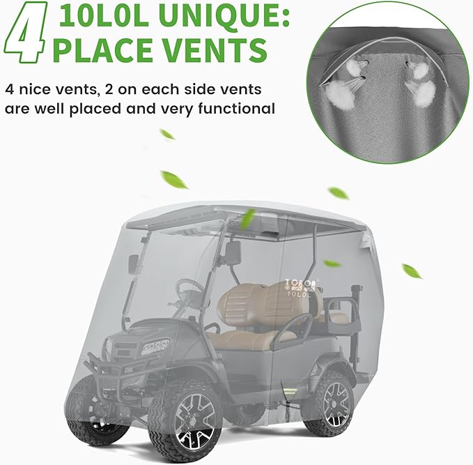 10L0L Heavy Duty 650D Golf Cart Cover for 2/4/6 Passengers EZGO, Club Car and Yamaha, All Weather Outdoor Protection Weatherproof