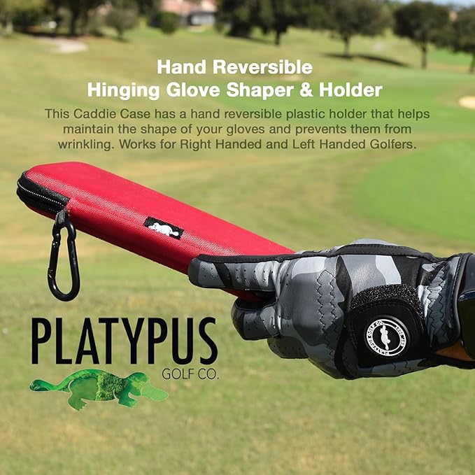 Platypus Golf Co. Golfing Caddie EVA Travel Case Organizer with Bamboo Tees & Ball Marker - Hand Reversible Hinging Glove Shaper & Holder, Mesh Pocket & Storage Slots, Golfers Cases for Men & Women
