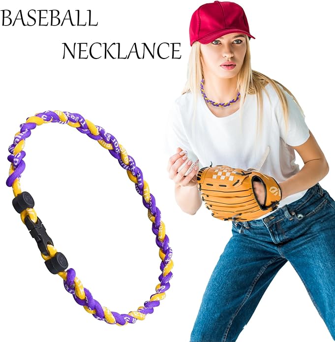 18inch Baseball Necklace,Fashion Tri-Braided Rope Tornado Necklace for Sports Fan