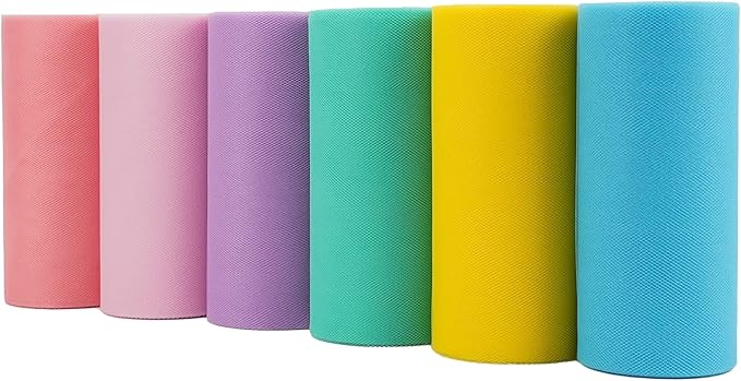 MEEDEE Pastel Tulle Ribbon 6 Rolls Tulle Fabric Spool Ribbon, 6 inch by 25 by MEEDEE