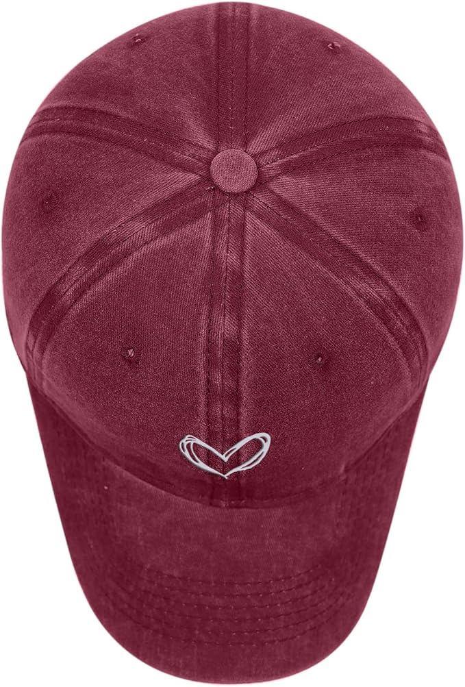 Pairxily Vintage Heart Embroidered Baseball Cap Distressed Adjustable Hat for Women Low Profile Dad Hats Unisex Cotton Cap