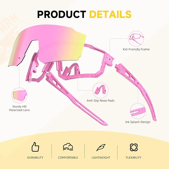 Kids Polarized Sunglasses for Boys & Girls, Youth Baseball Softball Cycling Sports Sunglasses UV Protection Ages 3-12