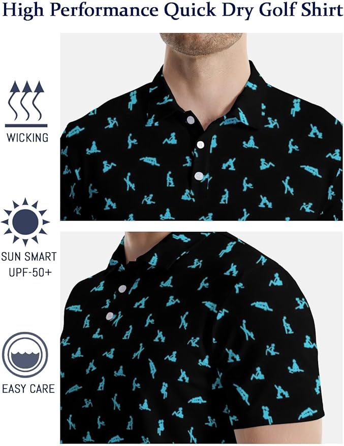 HUURAY Funny Golf Polos for Men Funny Print Short Sleeve Shirts Quick Dry Polo Shirts Hawaiian Shirt Performance Golf Outfits