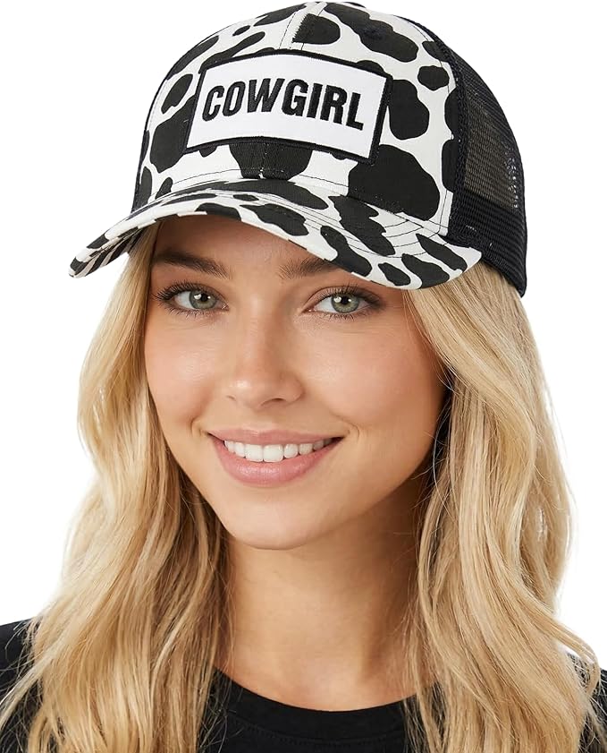 Funky Junque Trucker Hat for Women – Distressed Low Profile Western Camo Baseball Cap with Mesh, Trendy and Adjustable Fit