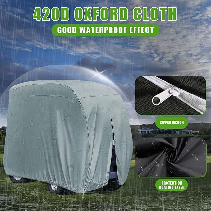 KISEER 4 Passenger 420D Waterproof Golf Cart Cover fits EZ GO Club Car Yamaha, Sunproof Dustproof