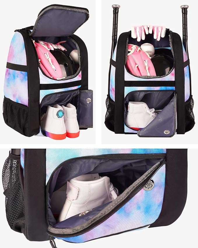 MATEIN Softball Bag, Lightweight Baseball Backpack with Shoe Compartment, Baseball Bag with Fence Hook for TBall Bat & Equipment, Softball Gifts Catchers Backpack for Women Fit Catcher’s Mitt, Helmet