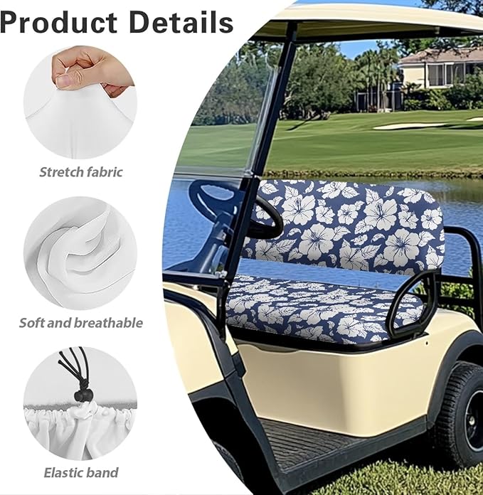 Suobstales Golf Cart Front and Rear Seat Cover Set for EZGO TXT RXV & Club Car DS 2 Passenger, Washable Bench Seat Covers Kit