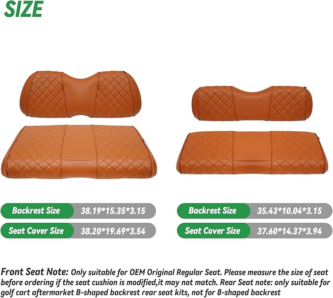 XUANYUDG0769 Golf Cart Front and Rear Seat Covers for Club Car Precedent 2004-up OEM Ordinary Front Seat and Aftermarket Common Rear Seat Kits, No Stapler Vinyl Leather Diamond Club Car Seat Covers
