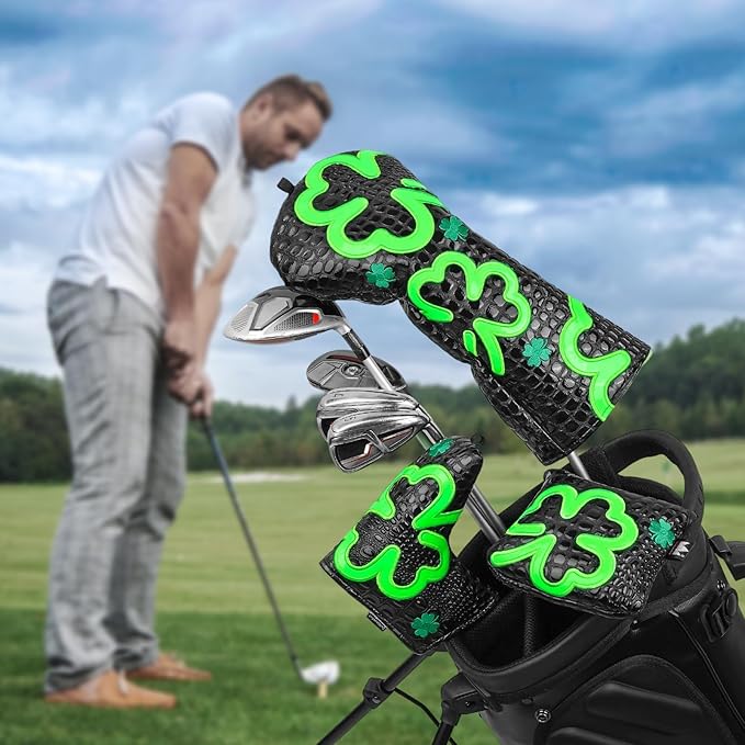 Craftsman Golf Green Lucky Clover Driver Wood Hybrid Headcover Blade Mallet Putter Cover for Scotty Cameron Taylormade Odyssey Also for Custom Version with Your Name Stitched