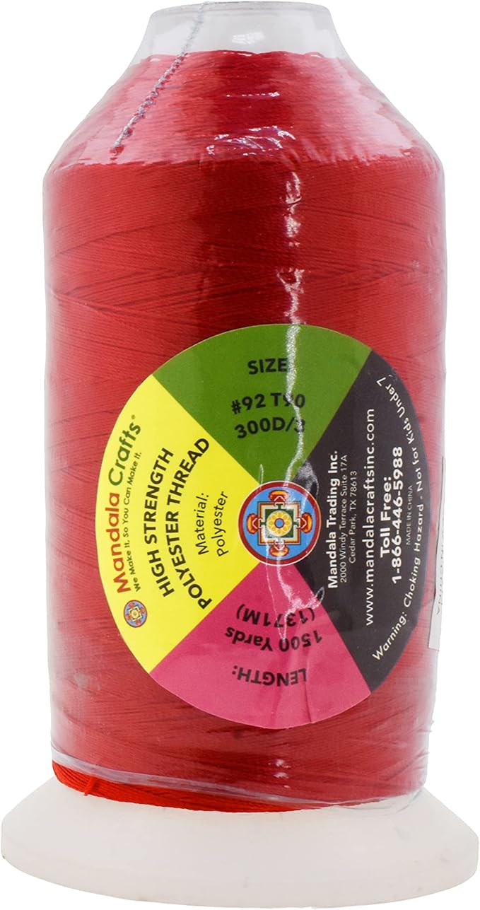 Mandala Crafts Red Heavy Duty Thread -1500 Yds Tex 90 Thread - Image 3