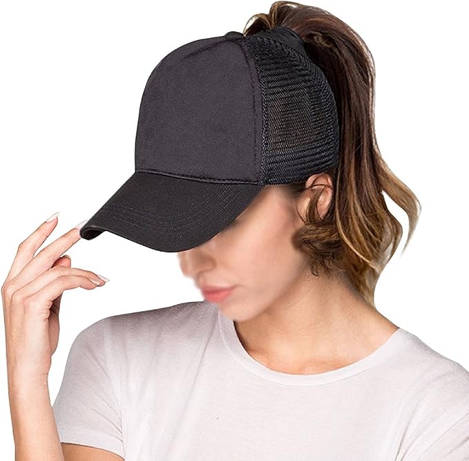 Criss Cross Hat Washed Distressed Baseball Cap Ponytail Hat High Messy Bun Ponycap for Women