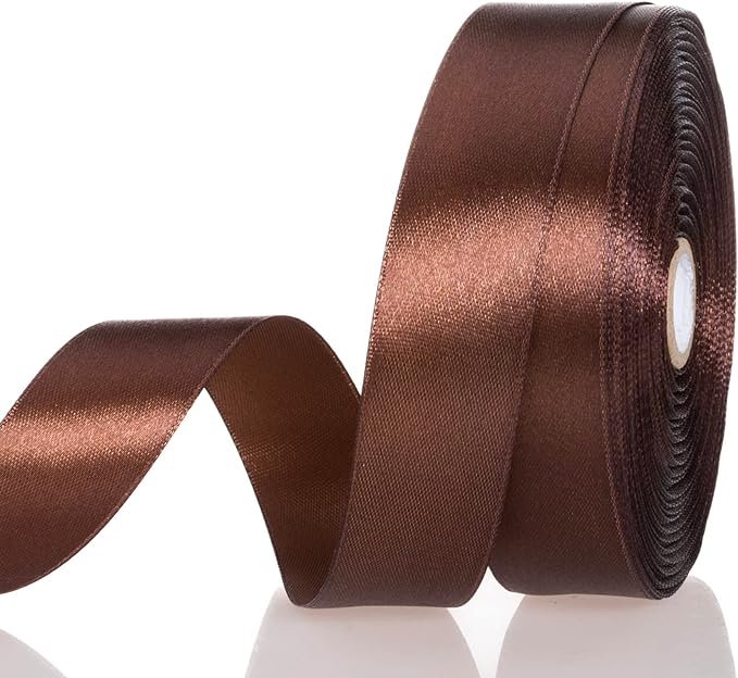 1 Inch Brown Solid Satin Ribbon, 50 Yards Craft Fabric Ribbon by YASEO