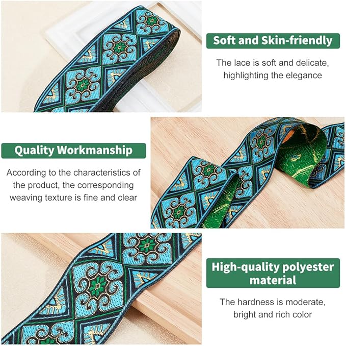 PH PandaHall 7 Yards Jacquard Ribbon Trim 2 Inch Boho Embroidered Woven Lace - Image 5