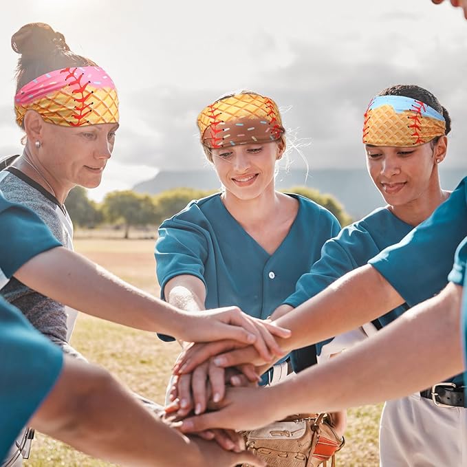 Shyyween 6 Pcs Baseball Headband Elastic Polyester Sweatband for Baseball Basketball Football Golf Headscarf Stuff Women Men Accessory Team Gift