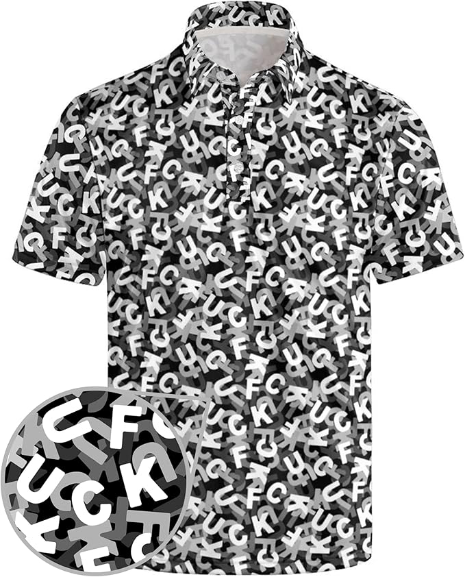 Golf Polo Shirts for Men Funny Print Short Sleeve Golf Shirts Performance Golf Polos