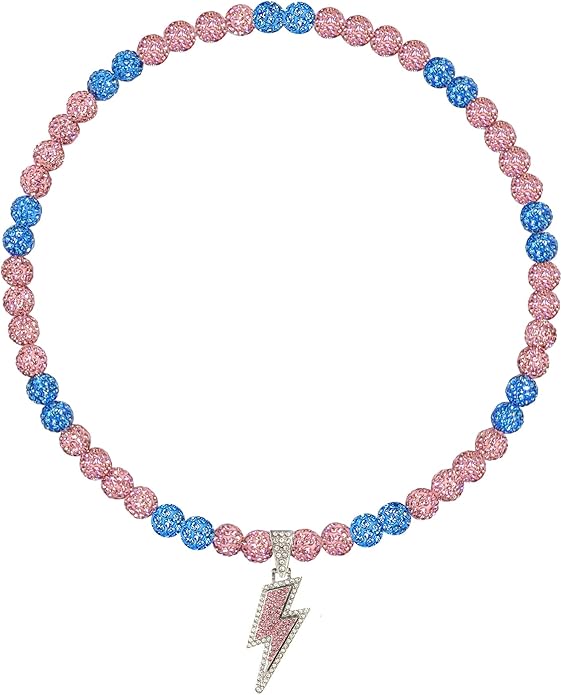 Baseball Necklace for Men 16/18/20 Inch Bling Ice Collection Lightning Bolt Pendant Necklace for Women Rhinestone Clay Beaded Discoball Accessories Gifts for Baseball Team Players Lovers