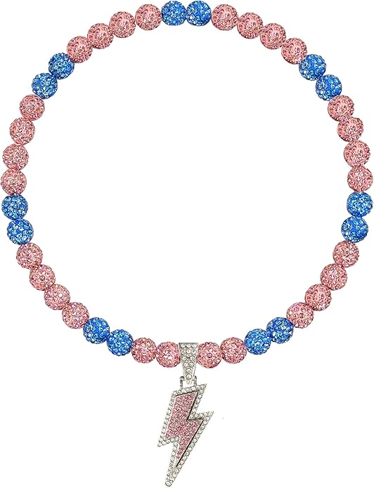 Baseball Necklace for Men 16/18/20 Inch Bling Ice Collection Lightning Bolt Pendant Necklace for Women Rhinestone Clay Beaded Discoball Accessories Gifts for Baseball Team Players Lovers