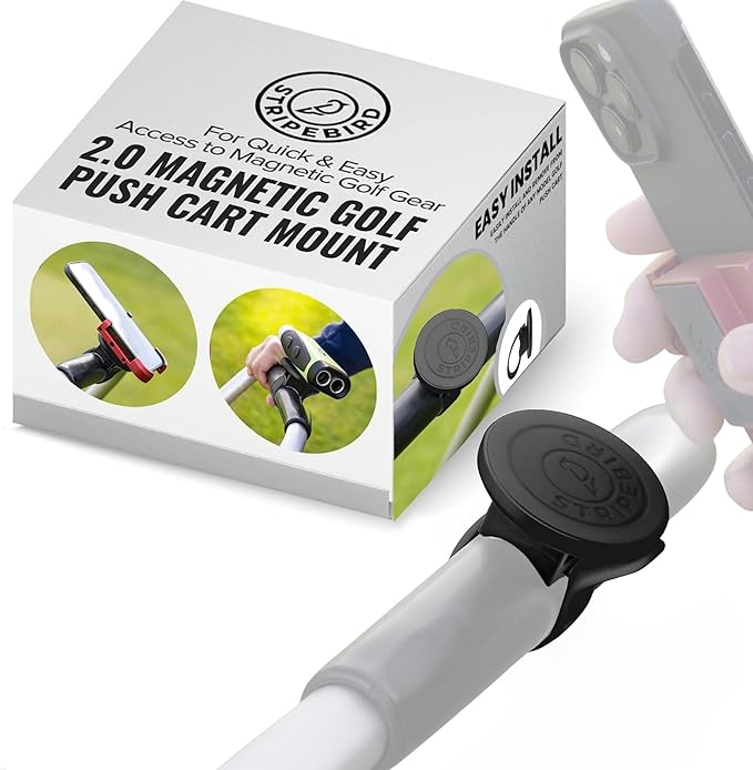 Stripebird - 2.0 Golf Push Cart Mount for Magnetic Accessories (Black) - Push Cart Strap for Quick and Easy Access of Golf Gear - Cell Phone Holder for Golf Cart - Phone Holder for Golf Cart