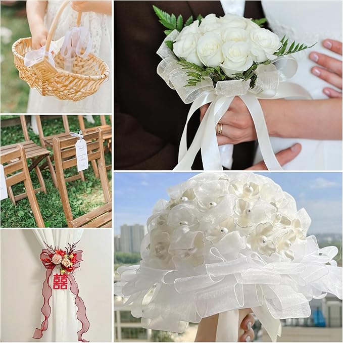 Ribbon for Gift Wrapping 3/4 inch White Sheer Organza Ribbon for Flower Bouquet - Image 6