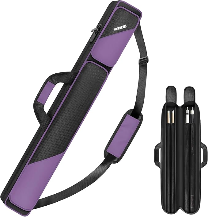 PEKREWS Pool Cue Case, Pool Stick Case 2x2 Holds 2 Sticks with 2 Accessory Zipper Pockets, Sturdy Polyester Pool Cue Carry Bag with Shoulder Strap Handle, Soft Billiard Cue Sling Bag for Men and Women