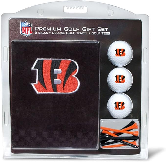 Team Golf NFL Cincinnati Bengals Gift Set: Embroidered Golf Towel, 3 Golf Balls, and 14 Golf Tees 2-3/4" Regulation, Tri-Fold Towel 16" x 22" & 100% Cotton