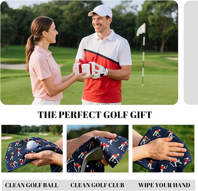 Microfiber Golf Towels (16" X 24") with Carabiner Clip, Waffle Pattern Golf Towel Hook and Loop Fastener, Golf Club Towel, Premium Golf Accessories, Gift for Men, Golfers, Dad (Three Navy Blue)