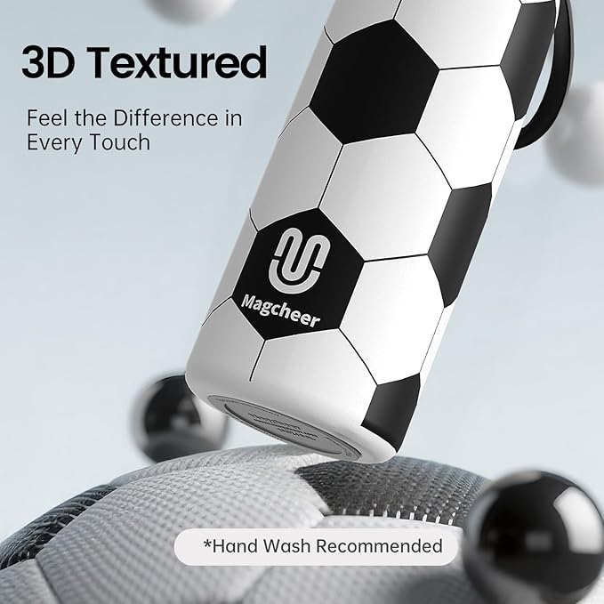 Soccer Water Bottle - 20oz Insulated Misting Water Bottles Stainless Steel 3D Textured - Soccer Accessories Gift for Kids