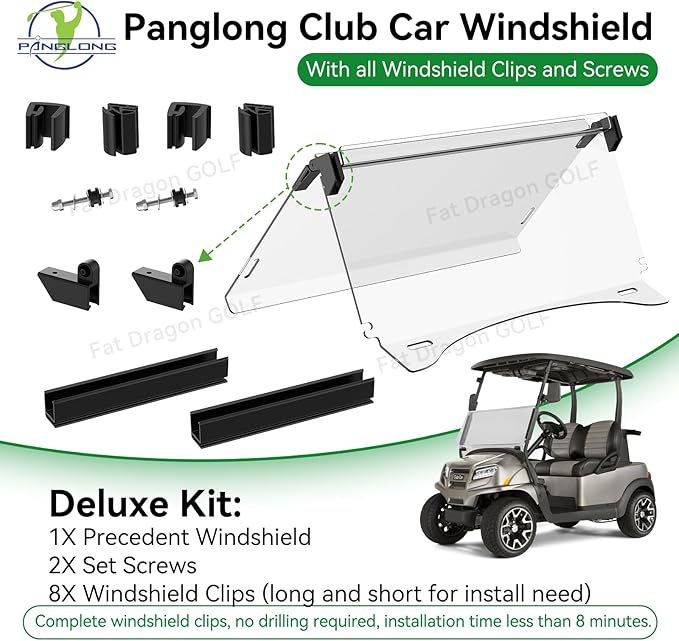 Panglong Precedent Golf Cart Windshield, Club Car Windshield with all Windshield Clips, Fold Down Windshield Anti-UV Impact Resistant Fit 2004-Up Club Car Precedent, Tempo, Onward, 37.59"W X 33.97"H