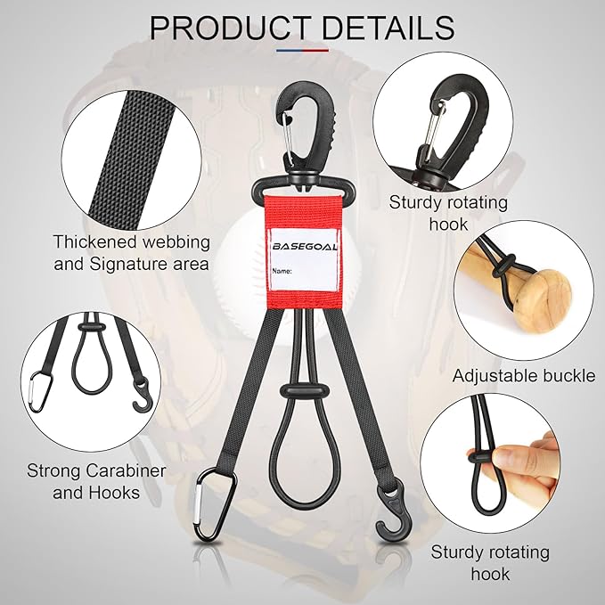 BaseGoal 3 in 1 Dugout Organizer, Baseball Softball Bag Hook for Fence, Bat Holder for Dugout Fence, Baseball Dugout Accessories, Water Bottle Hook for Bag (2 Pack)