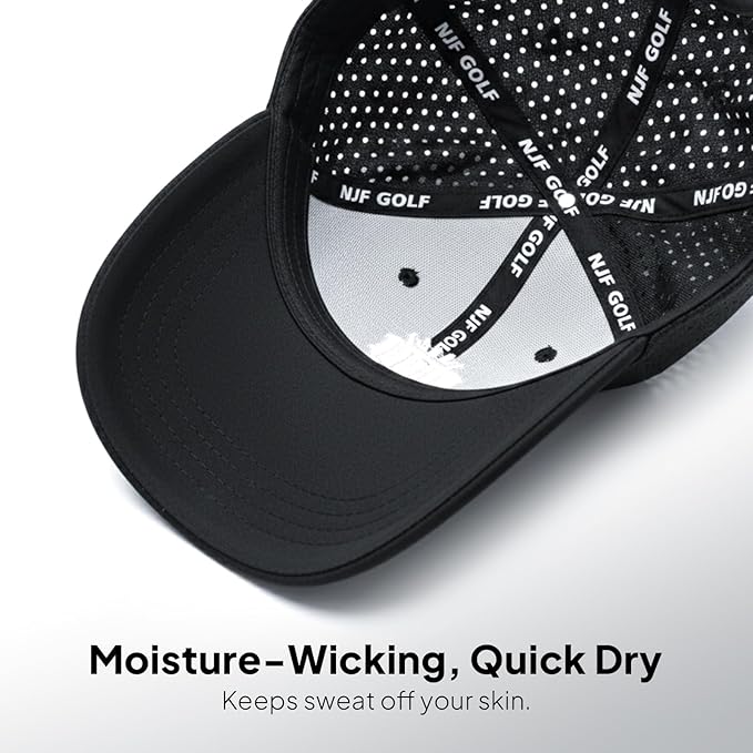 NJF Golf Hat Men - Breathable Mens Golf Hats, Adjustable Rope Hook and Loop Style Cap, Convenient Cap with Tee Holder