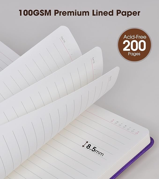 Purple A5 Lined Leather Journal Notebook - Image 3